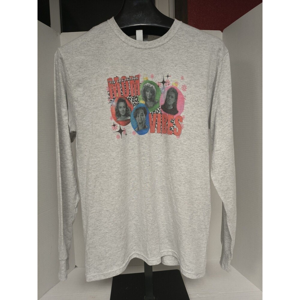 Retro Style Jerzees Christmas Tis The Season Mom Vibes Long sleeve Gray Shirt M